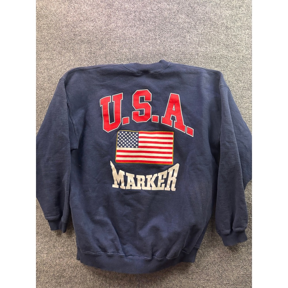 Marker Snowboards Sweatshirt Mens XL Navy Blue USA Flag Graphic Pullover